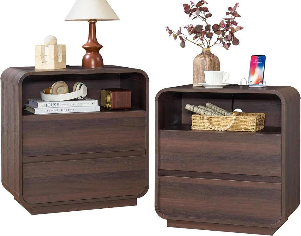 Standifurno Modern Nightstand Set of 2, 23.2" Wide Wood Bedside Table wi...