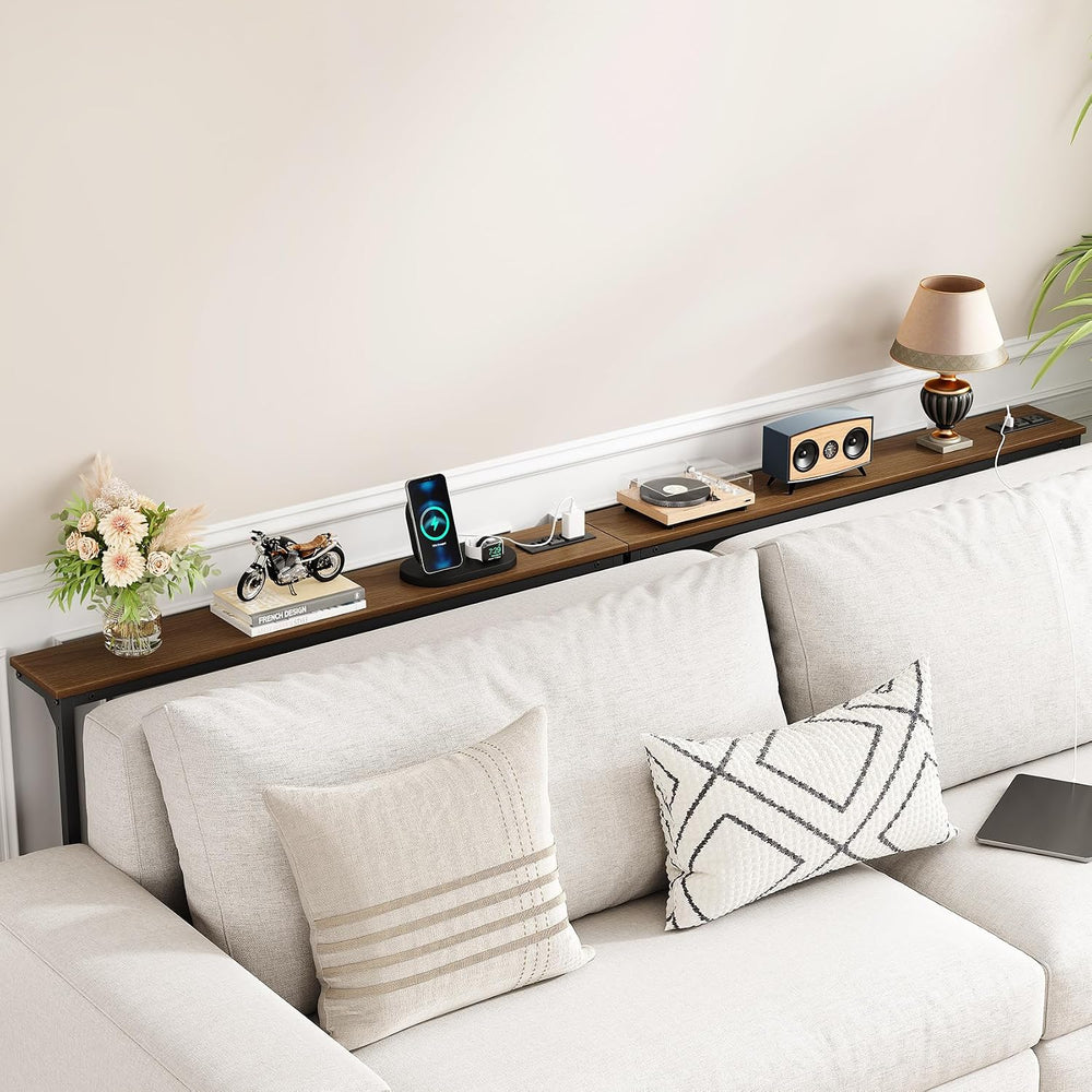 Kitstorack Narrow Sofa Table with Charging Station, 78.8" Behind Couch T...