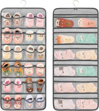 Dual-sided Hanging Baby Shoes Organizer Closet Toddler Shoe Storage Holder for Kids Bow Socks Underwear (GREY)