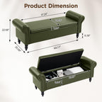 FiveWillowise 64” Storage Benches, End of Bed Bench with Storage,Dark Green | Large Upholstered Storage Ottoman with Tufted, Faux Leather Window Bench with Nailhead Trim for Bedroom, Entryway, Closet