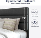 Allewie Full Size Platform Bed Frame with Fabric Upholstered Headboard and Wooden Slats Support, Fully Upholstered Mattress Foundation/No Box Spring Needed/Easy Assembly, Dark Grey