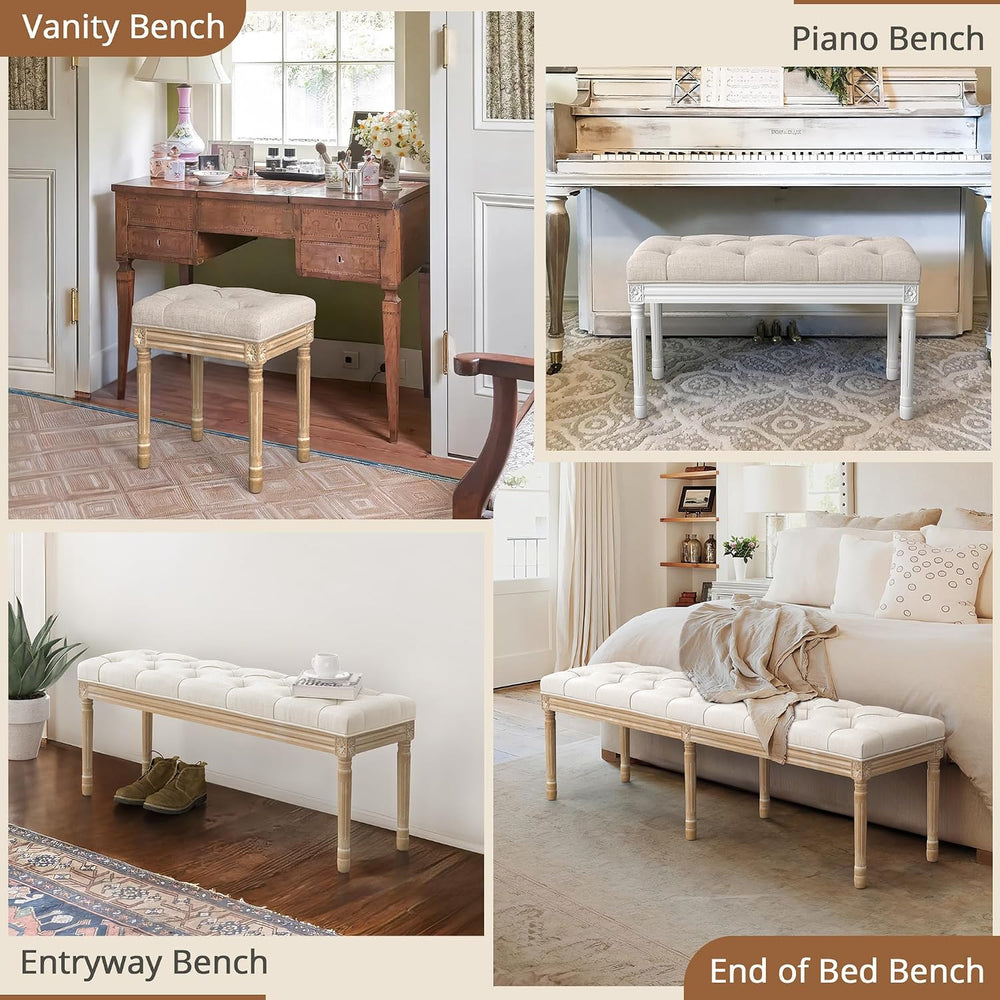 LUE BONA Upholstered Fabric Vanity Bench Seat, Makeup Stools for Vanity, Squa...