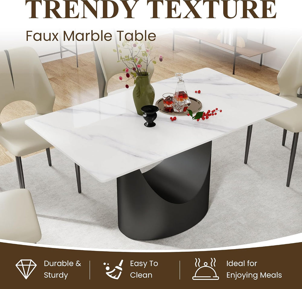 55" Modern Dining Table for 4-6, White Rectangle Dining Table, Sintered ...