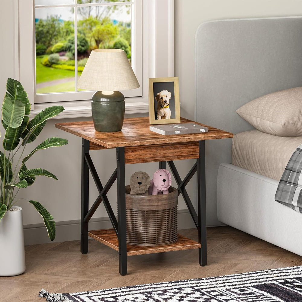 GreenForest Square End Table for Living Room, 20 Inch Large Side Table with X...