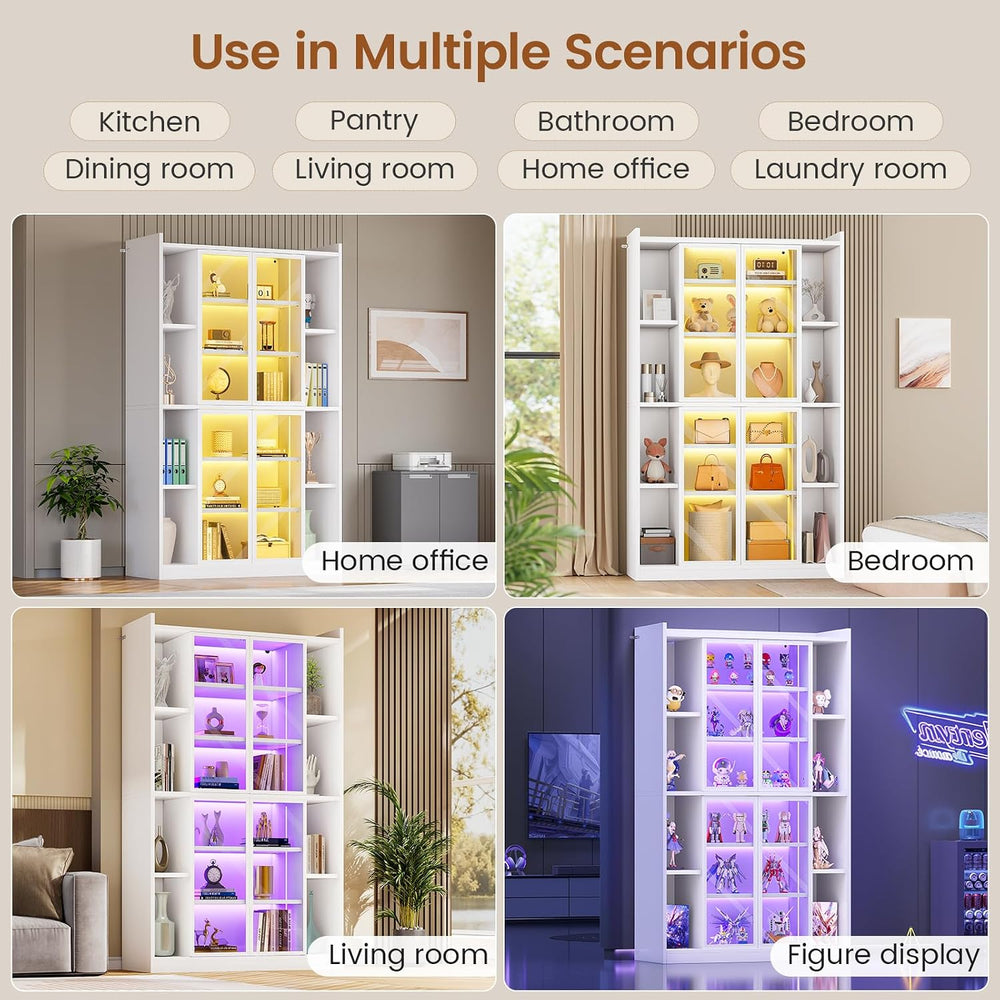SEDETA 71" Tall 6-Tier Display Cabinet with Doors and Adjustable Shelves