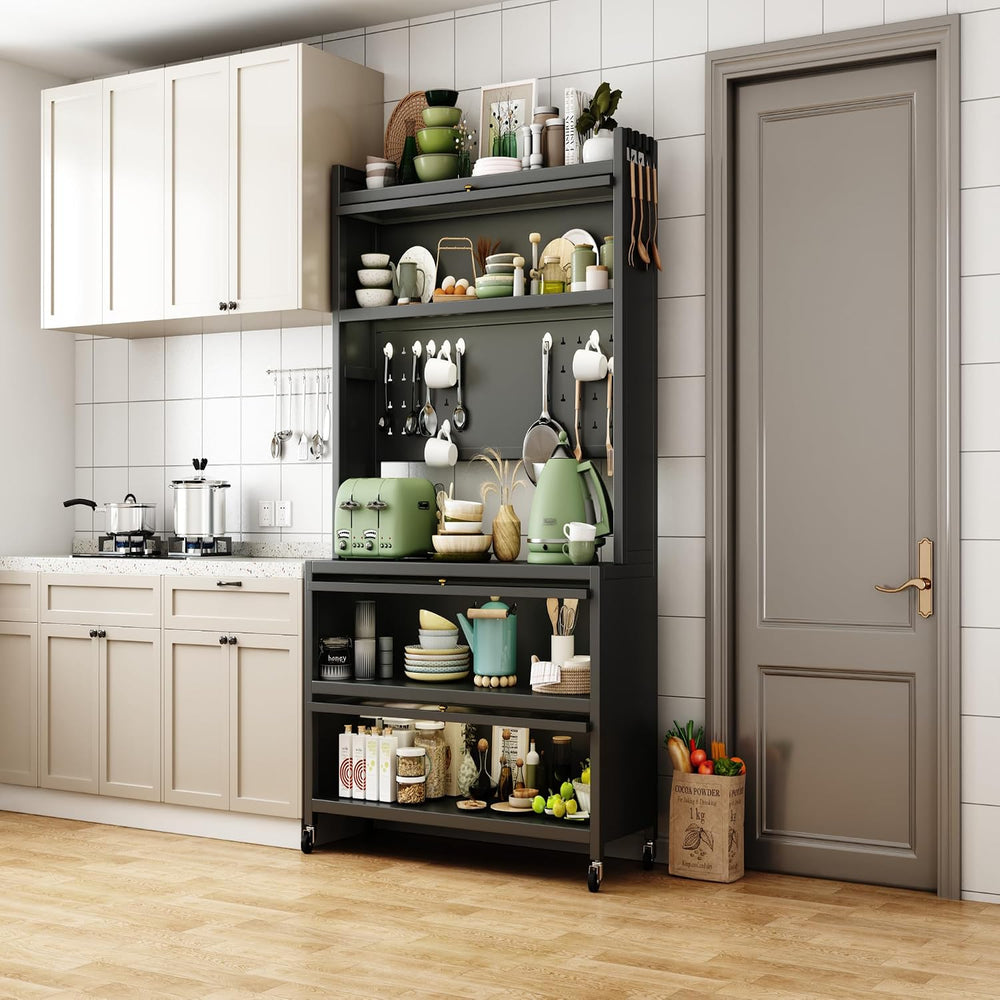 65'' Kitchen Pantry Storage Cabinet with Microwave Oven Countertop, 3...