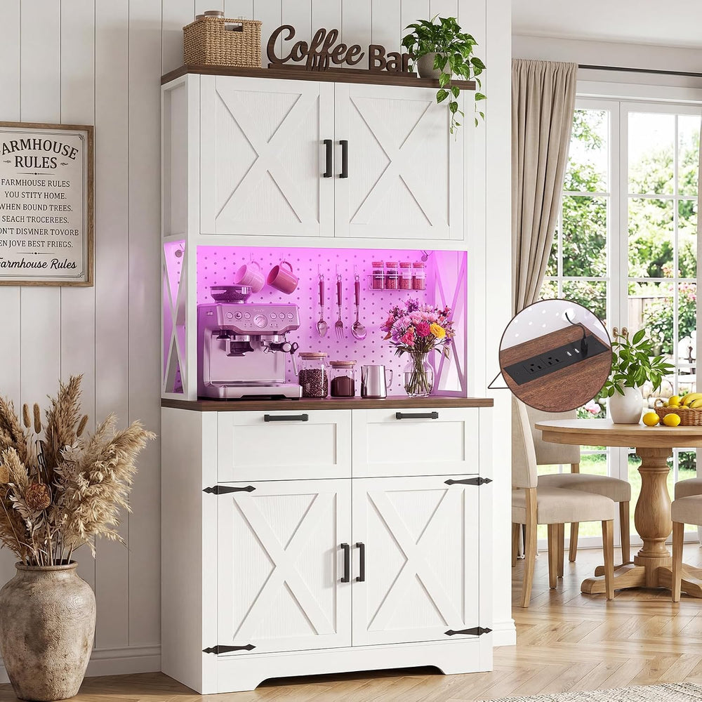Unikito Pantry Cabinet with Microwave Countertop, 71" Tall Kitchen Pantr...