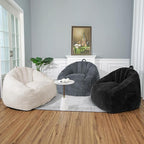Giant Plush Bean Bag Chair for Adults with Armrests, BeanBag Couch Filler with Memory Foam, Faux Fur Comfy Bean Bag Chair, Anti-Slip Accent Chair Gaming and Reading, Black