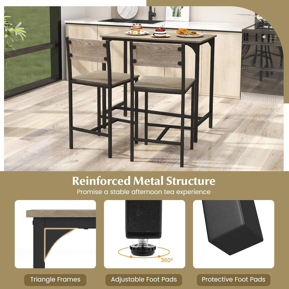 GOFLAME 3-Piece Bar Table Set, Counter Height Pub Table & 2 Barstools wit...