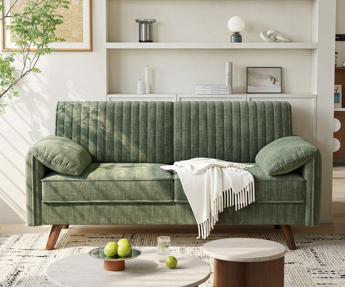 ONBRILL 64.5" Loveseat Sofa, Chenille Loveseat Couch for Living Room, Green
