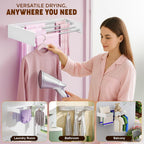 32” Foldable Clothes Drying Rack Wall Mounted - Laundry Drying Rack Collapsible with 4 Steel Poles - Wall Mounted Laundry Room Organization and Storage for Kitchen, Bathroom, Indoor-Outdoor Use