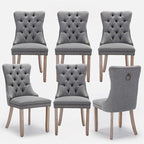 Linen Upholstered Dining Chairs Set of 6, Modern Style Kitchen Side Chairs with Nailhead Trim and Wood Leg, Metal Pulling Ring for Dining Room Living Room(Smoky Gray,Set of 6)