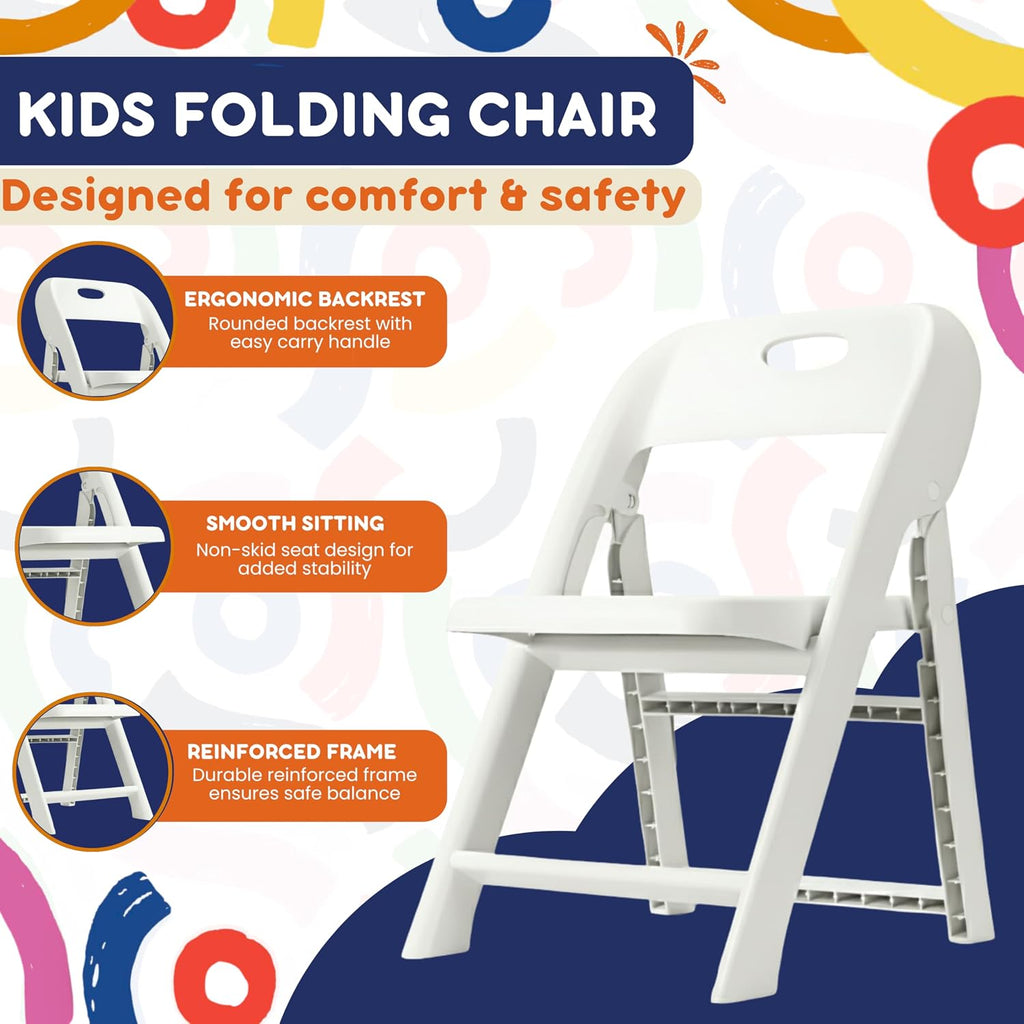 Giggle & Play Kids Folding Chair, 2 Pack - Toddler Beach & Camping Chair | Portable Folding Chairs for Kids & Toddlers, Lightweight for Beach, Camping & Sturdy Backrest, Easy Fold - White