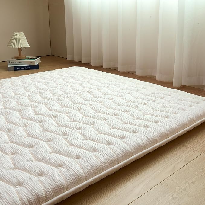 Premium Foam Japanese Futon Floor Mattress Full Size 54"x 80",100% High Density Foam Comfortable Floor Mattress,3.5" Thicken Foldable Sleeping Pad,Dormitory Tatami Mat,for Adult and Kids(White)