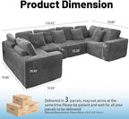 KEIKI 135" U Shape Sectional Sofa,6-Seater Modular Couch with Striped Corduroy Fabric for Living Room,Customizable Design