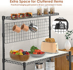 Leteuke Bakers Rack with Storage & Wheels, 42 Inch Microwave Stand Kitchen Shelves, 4-Tier Heavy Duty Storage Rack with 20 S-Hooks, Commercial Metal Utility Kitchen Cart, 42× 18× 63 Inch, Black