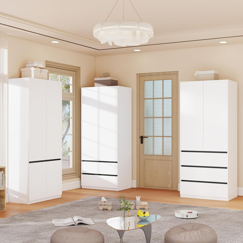 Armoire Wardrobe Closet with Drawers：75" Large White Wardrobe Closet Cab...