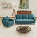Kingfun Living Room Furniture Sets, 3 Seater Couch and Armchair, Mid Century Modern Sofa Set, Chenille Couch with Solid Wood Frame for Living Room & Bedroom, Water Green
