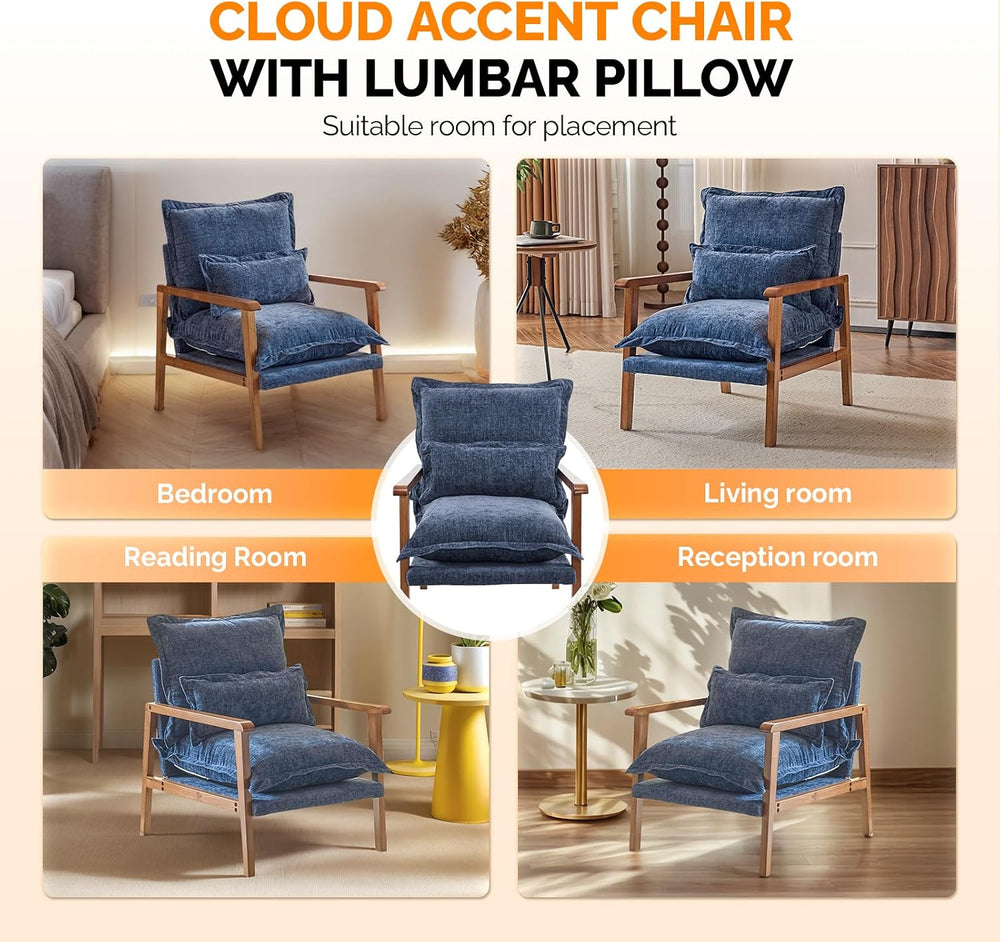 VINGLI Mid-Century Modern Cloud Accent Armchair with Lumbar Pillow, 6.3'&...