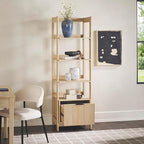 Walker Edison Transitional Reeded Narrow Open Bookshelf with Drawer Home Office Living Room, Bedroom, 4-Shelf Bookcase with Bottom Storage, 22 Inch, Coastal Oak