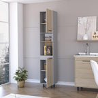 2 Door 2 Shelf Kitchen Pantry Light Pine and Gray