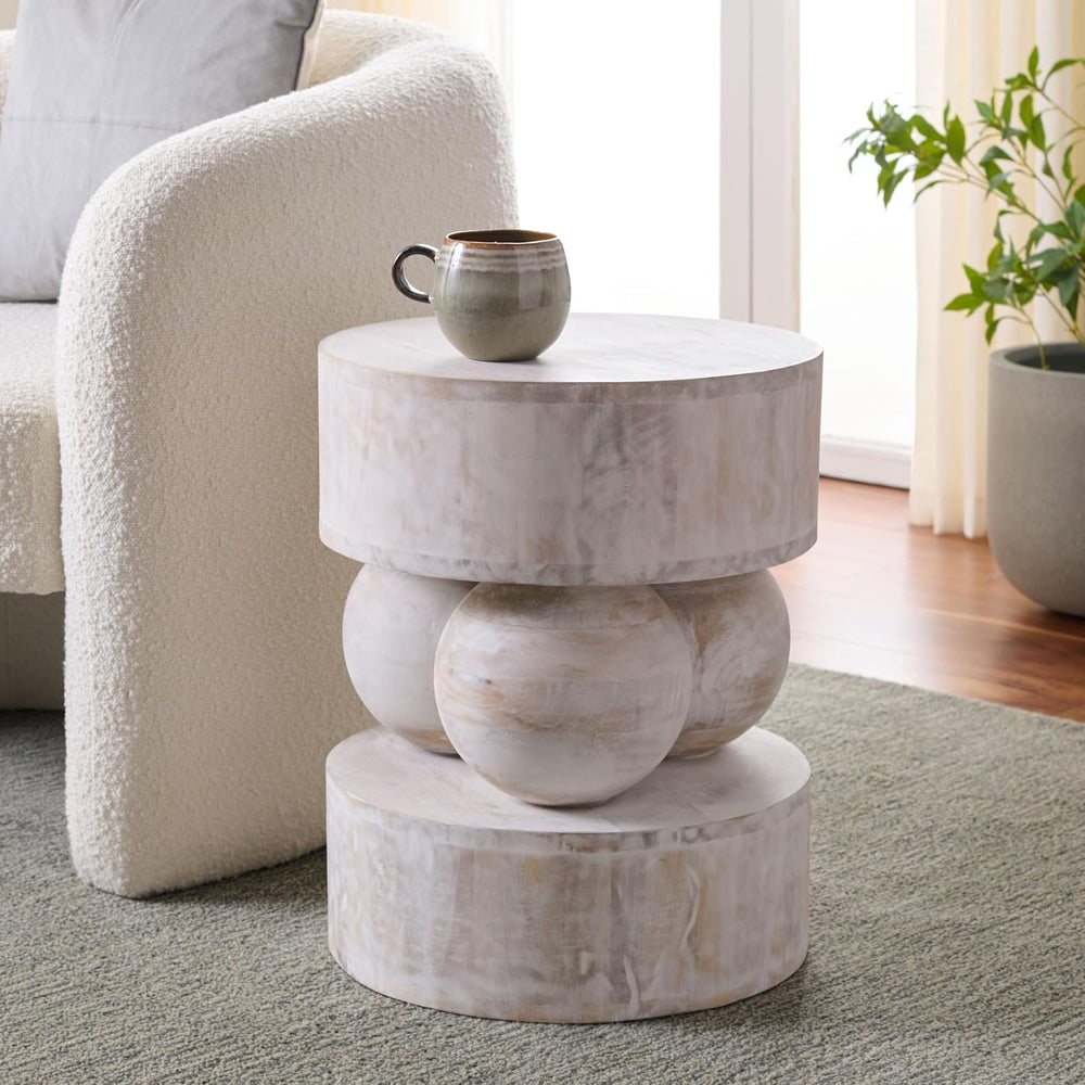 SAFAVIEH Home Collection - Xavier White Washed Solid Wood Accent Table, Sculp...
