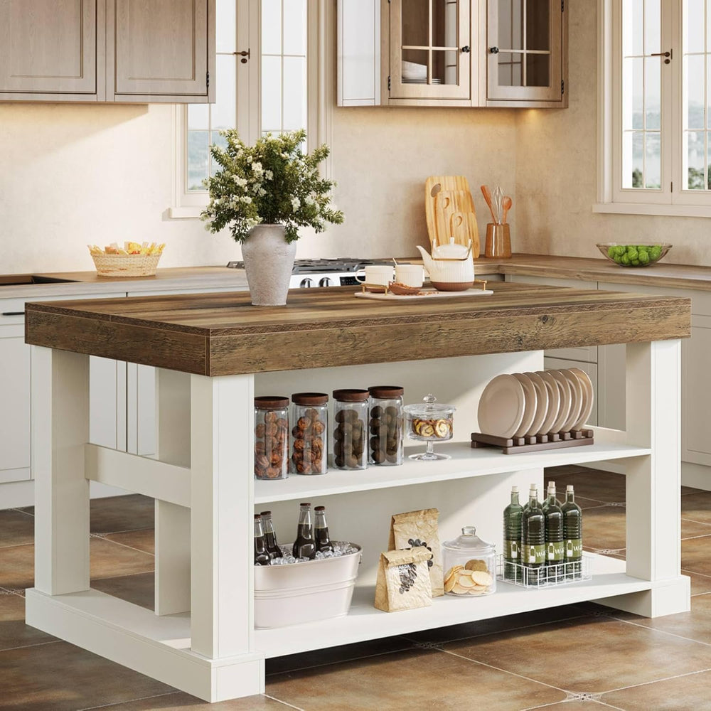 Tribesigns 55" Kitchen Island with Seating and Storage, 3-Tier, Modern |...