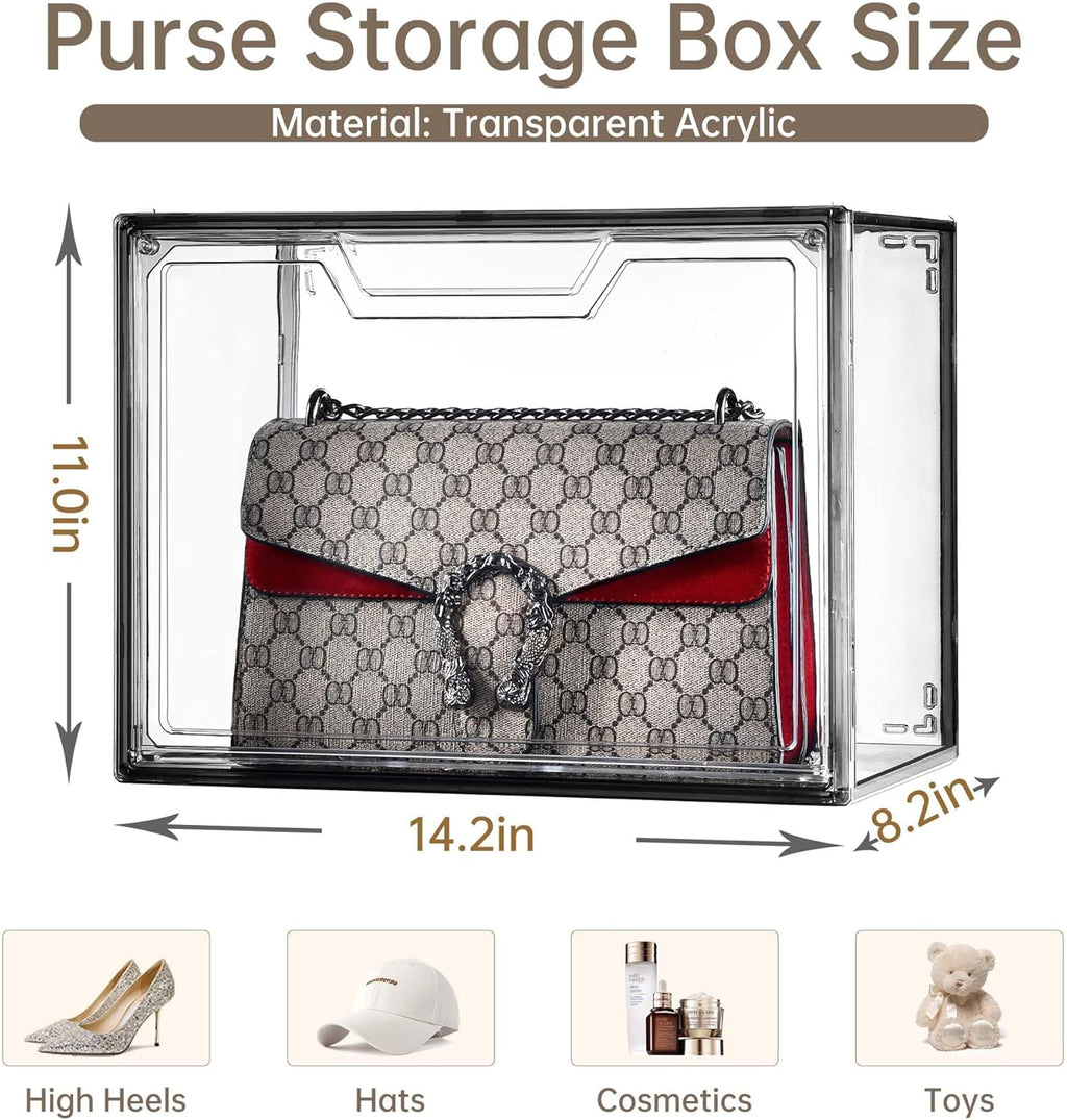 Purse Organizer for Closet,Clear Acrylic Display Case for Handbag Organizer, Purse Storage Box with Magnetic Door, Dustproof Storage Bins for Book, Collectibles, Cosmetic (Grey, 5)