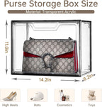 Purse Organizer for Closet,Clear Acrylic Display Case for Handbag Organizer, Purse Storage Box with Magnetic Door, Dustproof Storage Bins for Book, Collectibles, Cosmetic (Grey, 5)