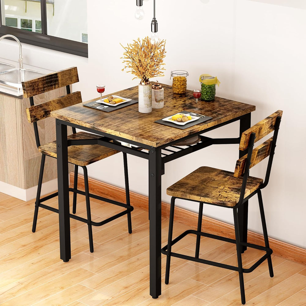 Hooseng 3 Piece Bar Table and Chairs Set, Counter Height Small Dining Table w...