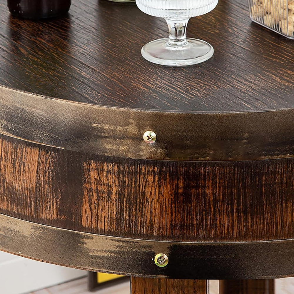 Rustic Oak Whiskey Barrel End Table, 24" Tall x 22" Wide, Brown