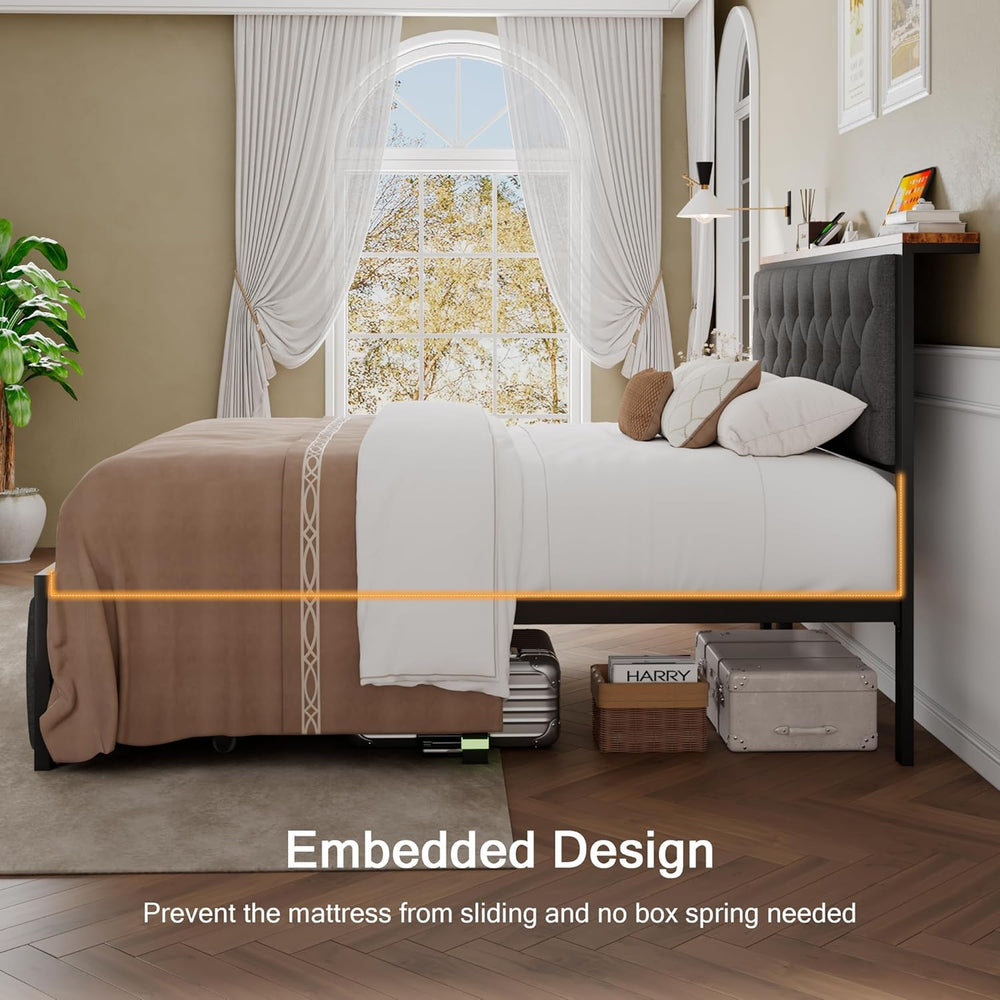 Einhomn Queen Bed Frame with 2 Storage Drawers, Metal Platform Bed with Charg...