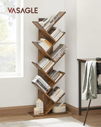 VASAGLE Bookshelf, Tree-Shaped Bookcase with 13 Storage Shelves, Rounded Corners & 9-Tier Floor Standing Tree Bookshelf, with Shelves for Living Room, Home Office, Rustic Brown ULBC11BX