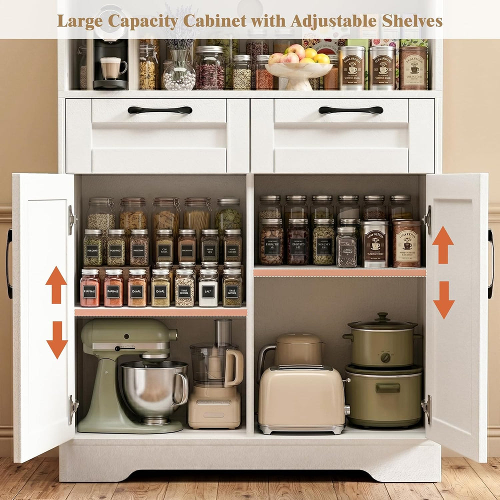 Tall Kitchen Pantry Cabinet with 2 Drawers, White Hutch Cabinet with Storage,...