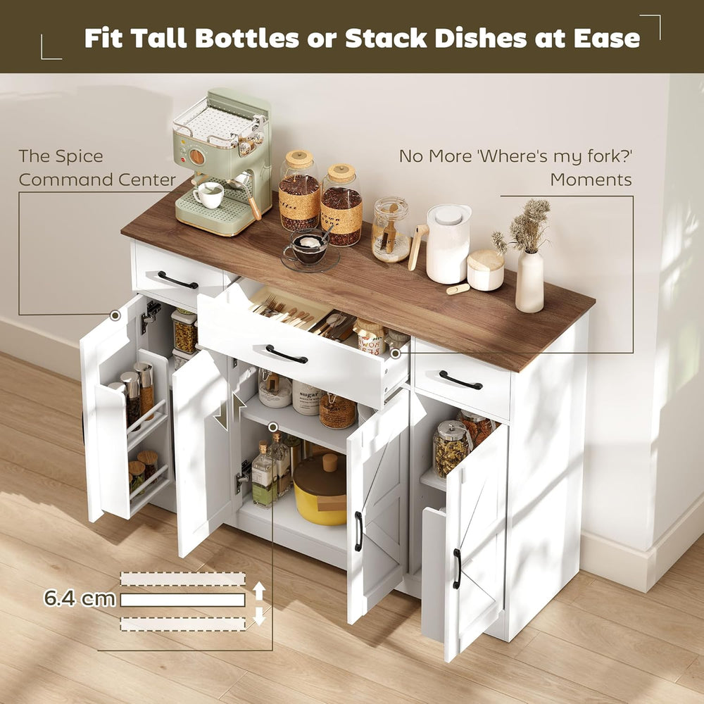 HOMCOM 47" Sideboard Buffet Cabinet, Farmhouse Credenza with Soft-Close ...