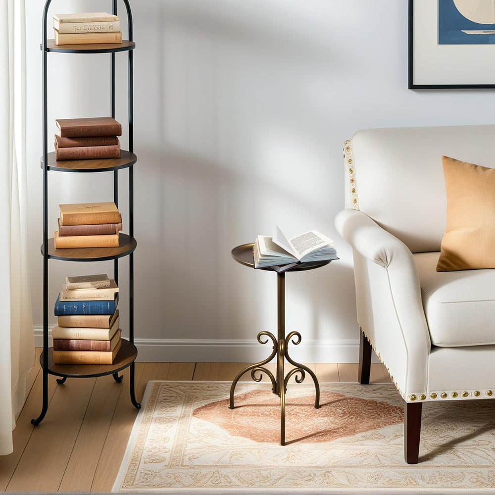 Round Side Table, Small Metal Drink Table for Small Spaces, Modern Martini Ta...