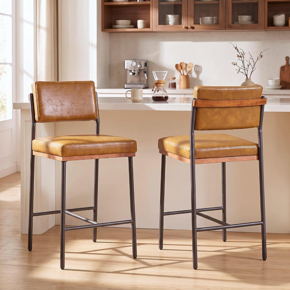Faux Leather Bar Stools Set of 2,26 Inch Modern Counter Height Bar Stools for...
