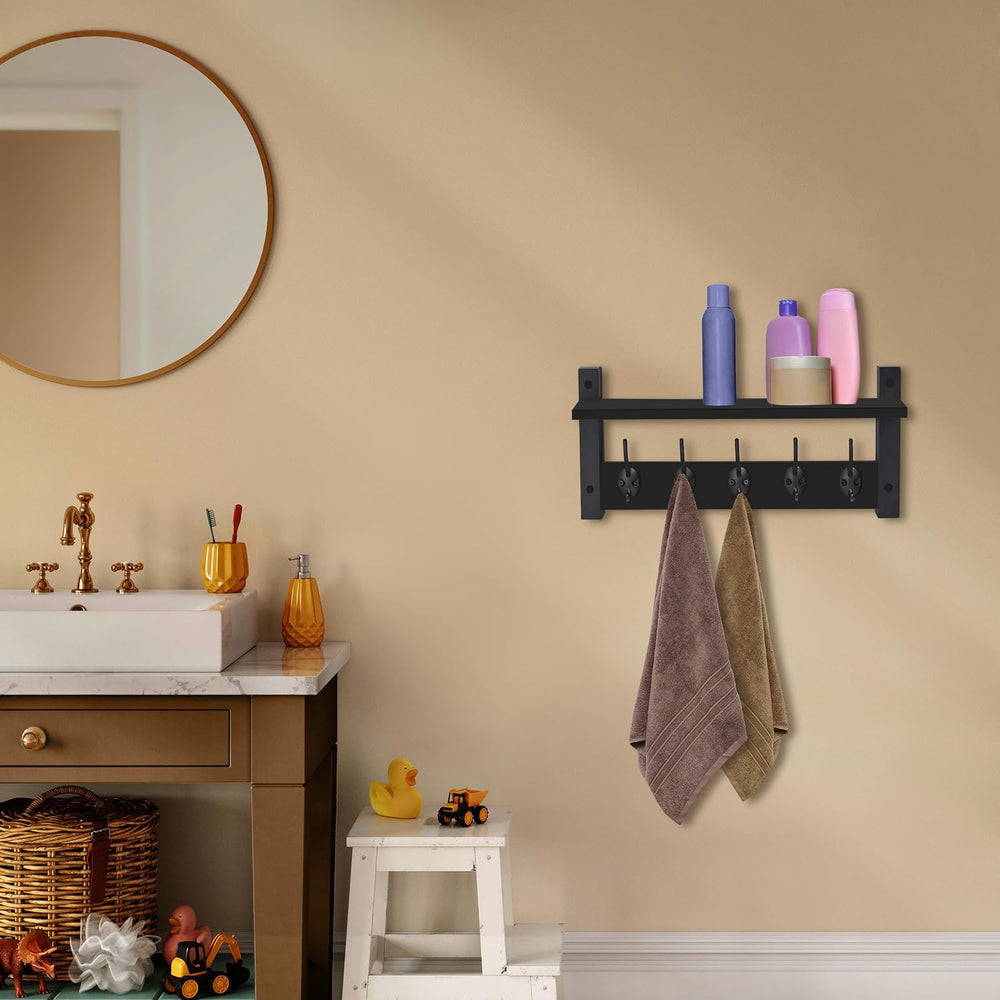 Sorbus Coat Rack Wall Mount with Shelf (Black, 16 Inch)