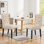 Yaheetech Upholstered Dining Chairs Set of 4 Button Tufted Kitchen Chairs with Solid Wood Legs and Nailhead Trims for Dining Room, Living Room, Restaurant, Beige