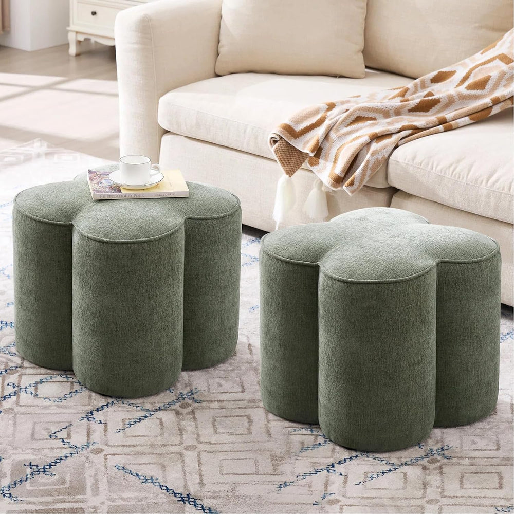 Zesthouse Flower Pouf Ottomans Foot Rest Set of 2, Linen Poofy Ottomans | Lar...