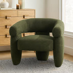 Sherpa Boucle Barrel Accent Chair, Round Armchair, Sherpa Green | Mid Century Sherpa Boucle Accent Chair, Comfy Upholstered Round Armchair with Curved Back for Living Room & Bedroom