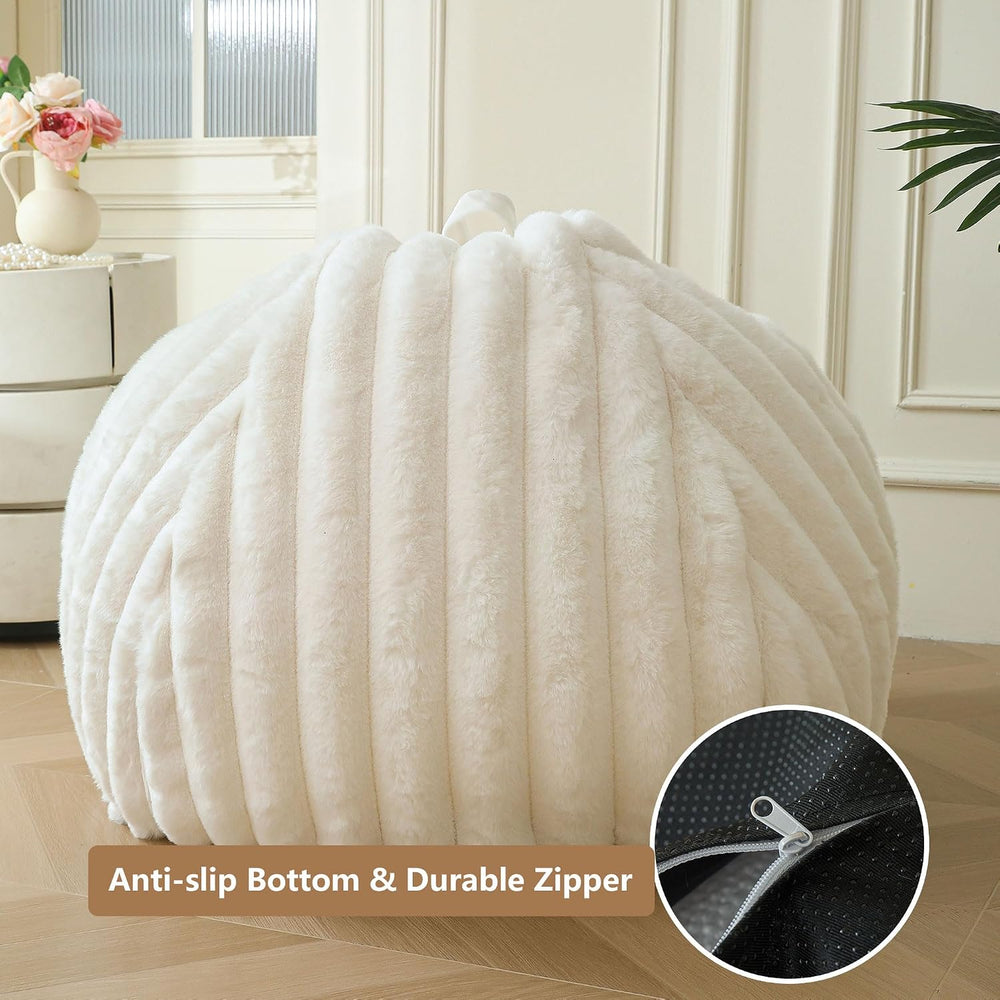 MEGO 3FT Fluffy Faux Rabbit Fur Bean Bag Chair Cover, No Filler, Beige | Plus...
