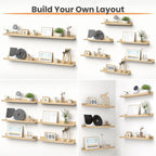upsimples Floating Shelves for Wall, 23.6 Inch Shelves for Decor Storage Set of 6, Wall Mounted Wood Shelf for Bedroom, Living Room, Bathroom, Kitchen, Long Picture Ledge Shelves, Natural