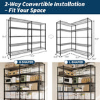 5 Tier Storage Shelving Unit Metal Shelves 70" W Wire Shelving, 70" H L-Shaped Pantry Shelves Kitchen Storage Shelves for Home Commercial Garage Heavy Duty, 70.8" H x 70.4" W x 15.7" D