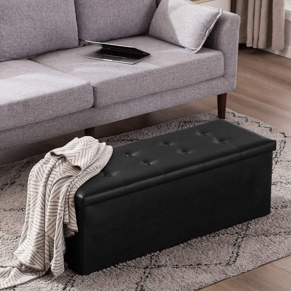 YOUDENOVA 43" Ottoman with Storage, Folding Faux Leather Bench, Black | ...