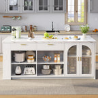 IBF 71" Modern Large Kitchen Island with Storage, White Faux Marble & White | Wood Island Table with Seating for 4, Stationary Island Cabinet with Drawers & Fridge Space, Counter Height Island Bar