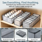 3 Pack Underwear Drawer Organizer - Foldable Fabric Storage Bins for Dresser & Closet, Sock and Bra Dividers, 3 Sizes for Bedroom Organization (Gray）