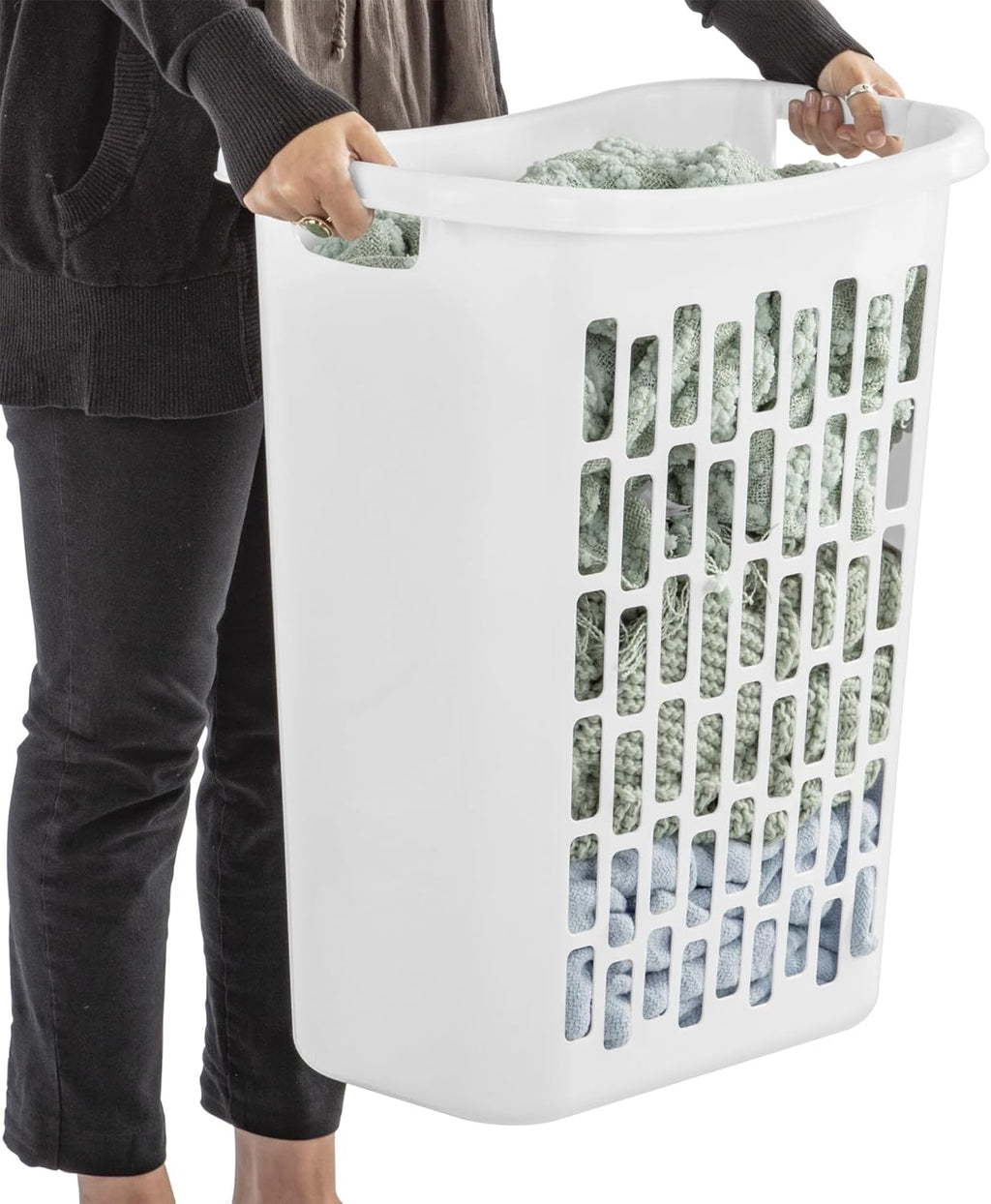 3-Pack of White Heavy-Duty Plastic Laundry Baskets (1.8 Bushels). Large Capacity rectangular Design with Reinforced Handles, Suitable for Household, Dormitory, and Bedroom