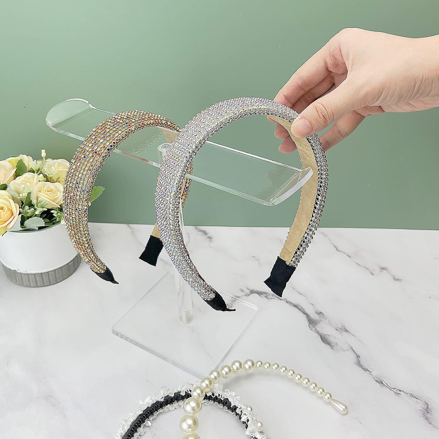 Bigfety Acrylic Headband Holder, 2 Pack Clear Headband Organizer Stand, Hair Accessories Storage