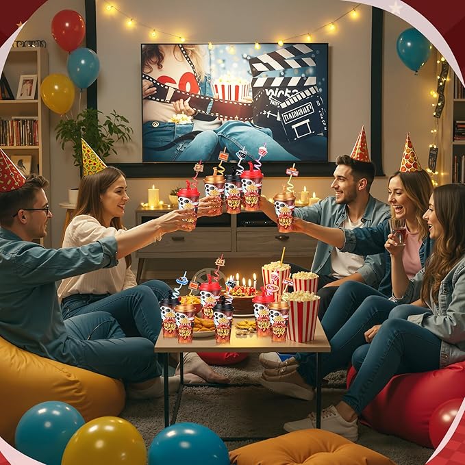 Yungyan 36 Sets Movie Night Party Favors Goodie Cups with Lids and Straws for...